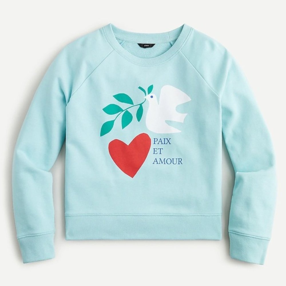 NEW J Crew Dove Heart Sweatshirt Peace Love XS NWT